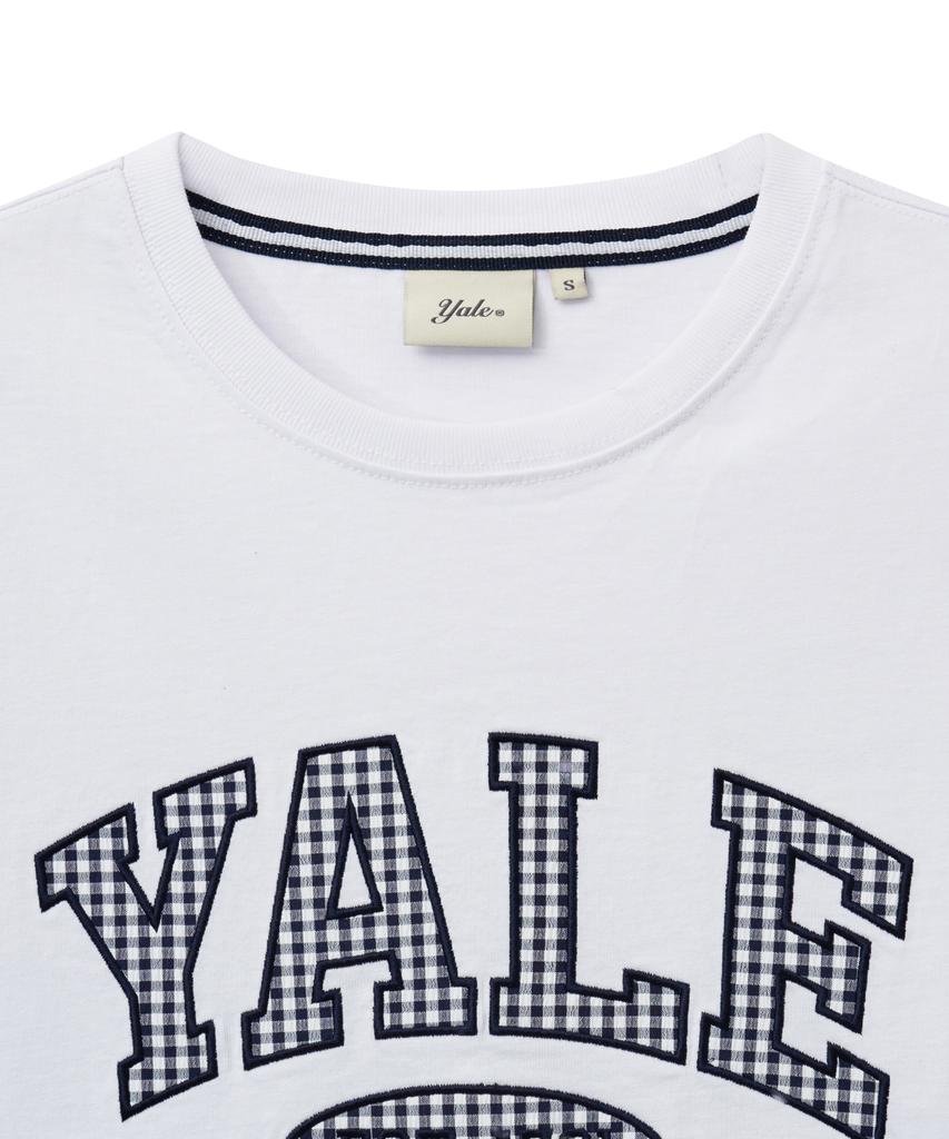 YALE Women'S Seersucker Check Two-Tone Arch T-Shirt_White