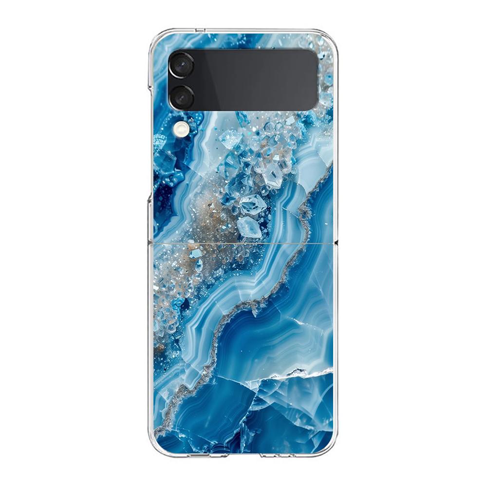 Transparent Phone Case For Samsung Galaxy Z Flip 3 4 5 6 7 Hard Folding PC Z Flip3 Flip4 Cover Marble Stone