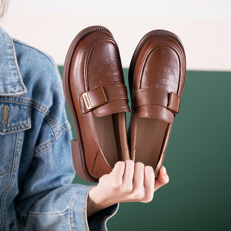 First layer cowhide loafers women's autumn new leather casual work one pedal soft sole soft surface small leather shoes single shoes