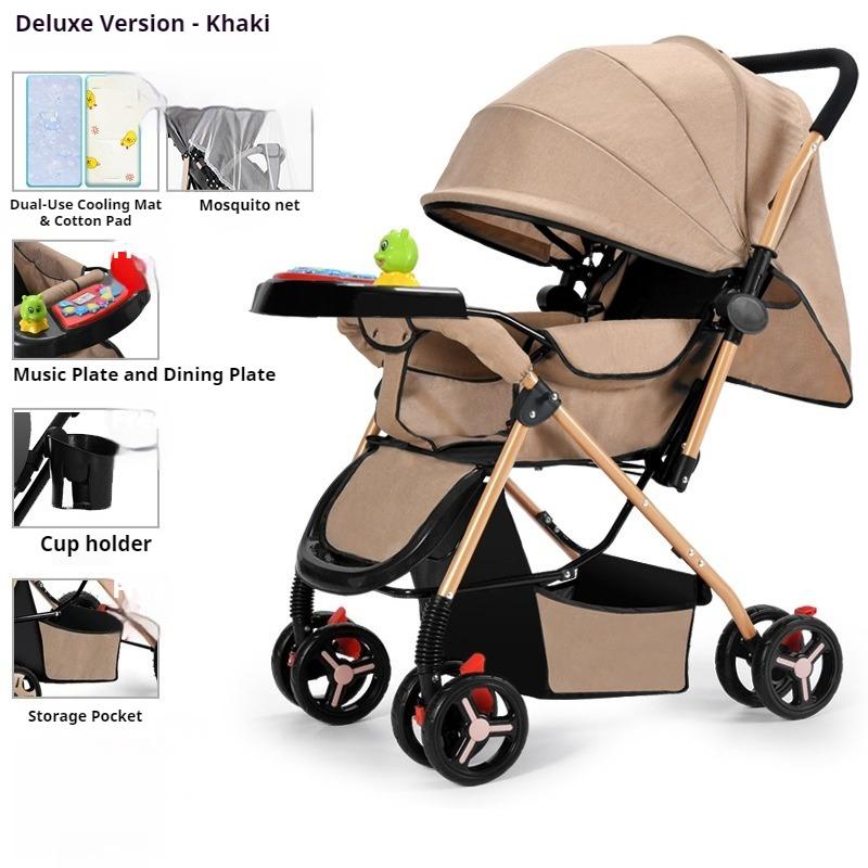 Two-way Stroller Can Sit and Lie Down, Folding Light Stroller, High Landscape 0-3 Years Old Stroller