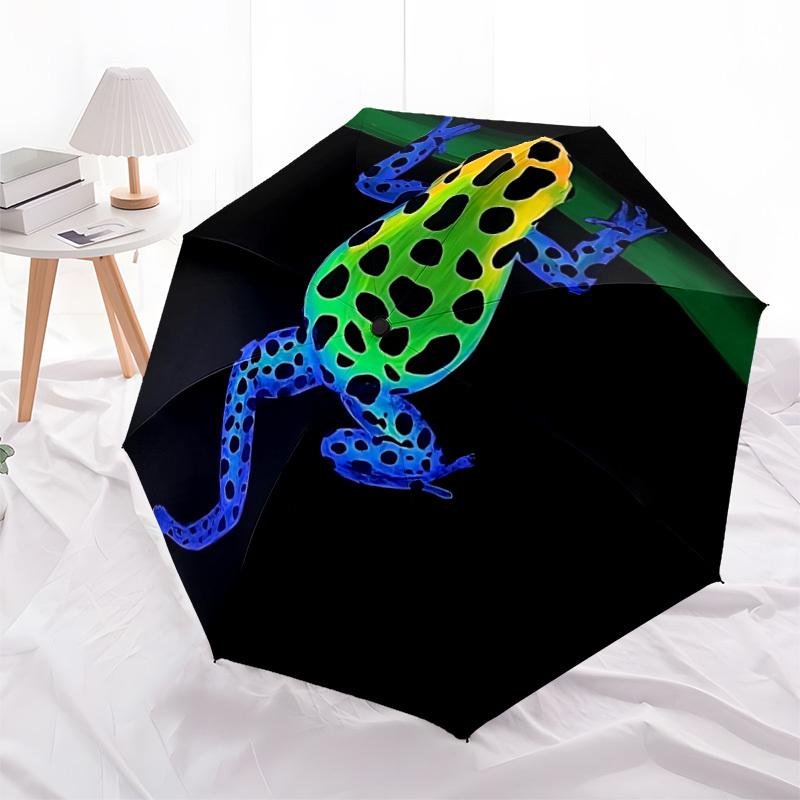 1PC Frog, Poison Dart Frog Automatic Windproof Umbrella 8 Rib Portable Folding Black Iron Frame for Outdoor, Beach, Travel, Beach Umbrella,S32