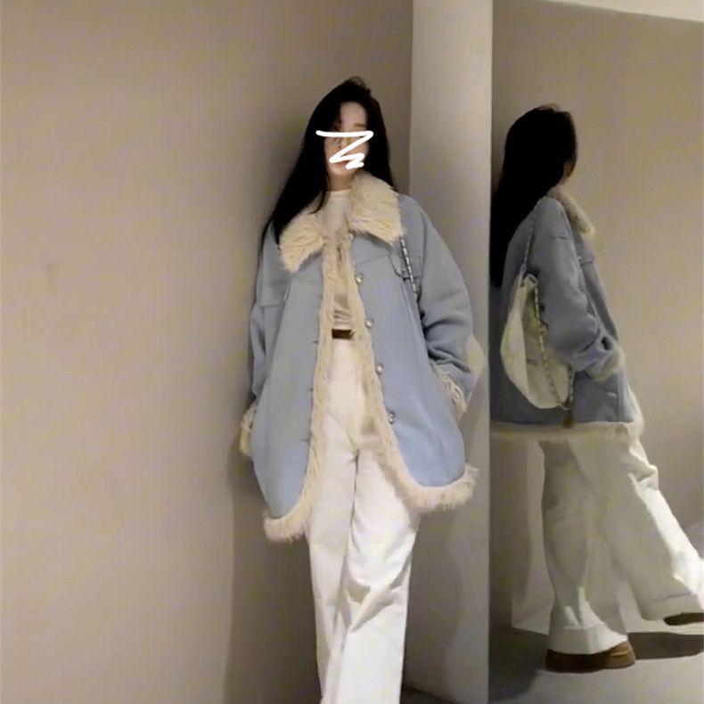 Women's 2025 Korean Lambswool Coat - Autumn/Winter Velvet-Lined Thick Jacket