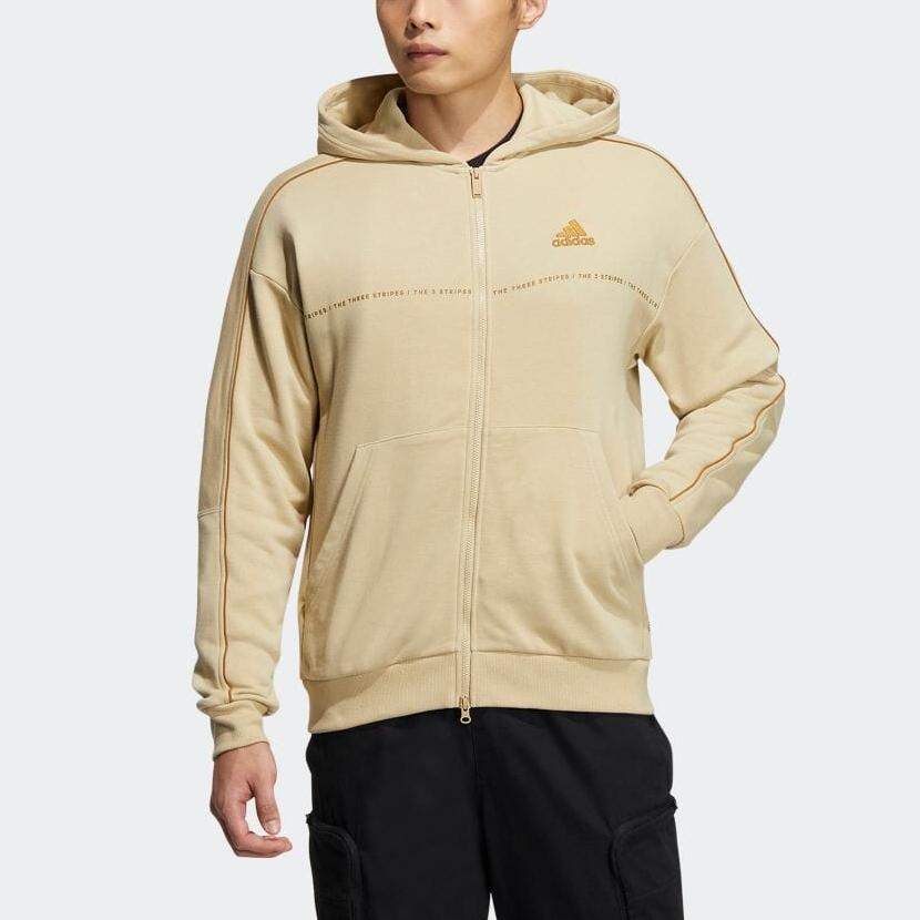 Adidas Letter Print Loose Zipper Hoodie Long Sleeve Sweatshirt Unisex Hoodies Khaki IA9438