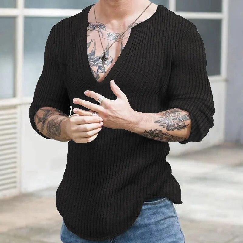 Maglioni da Uomo Autunno Inverno Scollo a V Casual Moda Maschile Manica Lunga Tinta Unita Versatili Maglie Lavorate a Maglia Maglioni Top da Gentmen