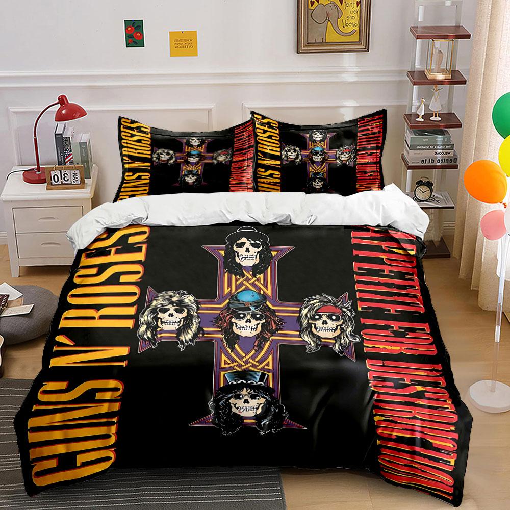 Guns N' Roses Skull Cross Design Bedding Duvet Cover Set Duvet Cover Pillowcases (1*Duvet Cover 2*Pillowcases, without duvet insert)