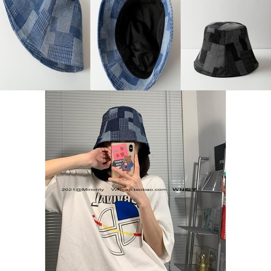 Stylish Korean Denim Patchwork Bucket Hat Womens Summer Sun Protection Trendy