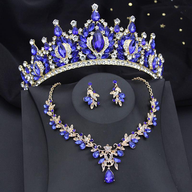 Luxury AB Crystal Water Drop Bridal Jewelry Sets and Tiaras Crown Necklace Earrings Wedding Dress Jewelry Set Accessories