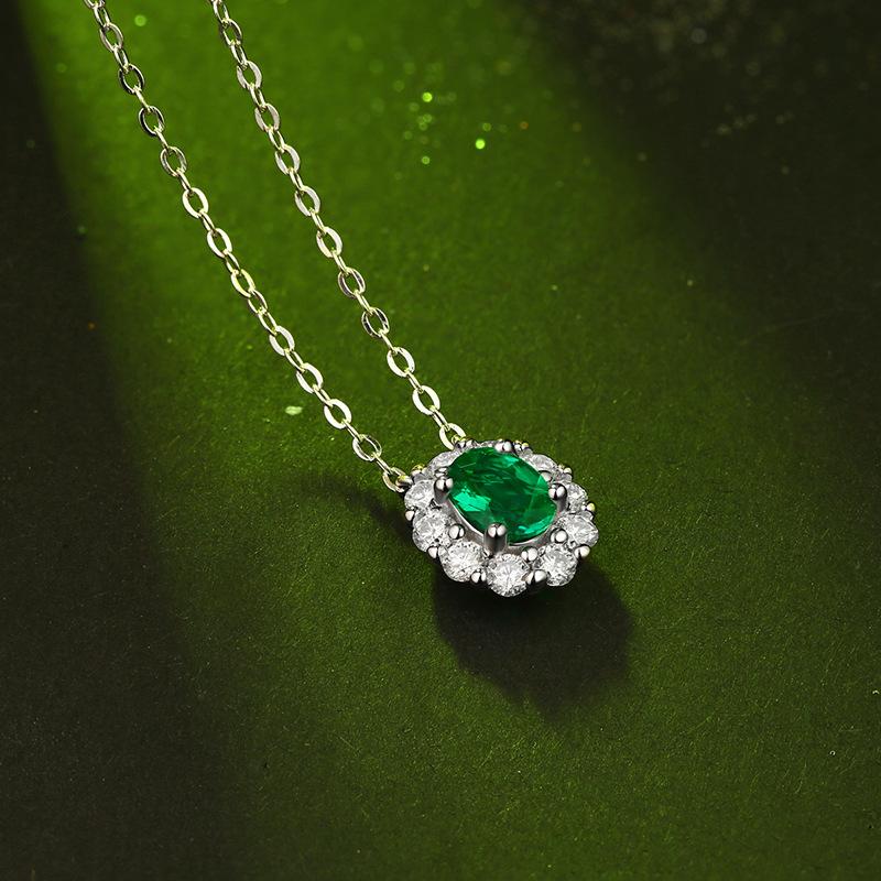 Tancise Women 925 Silver Lab Emerald Fashion Necklace Pendant Gift