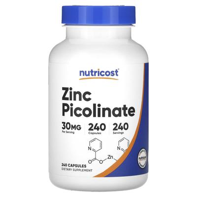 Nutricost, Picolinato de Zinco, 30 mg, 240 Cápsulas