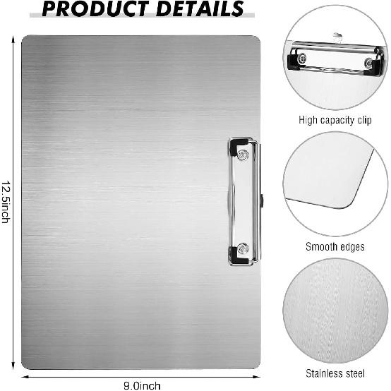 1 Pcs Horizontal Metal Clipboards 9 X12. 5 Inch Letter/a4 Size Stainless Steel Landscape Clip Board with Low Profile Clip for Drawing, Sketching,
