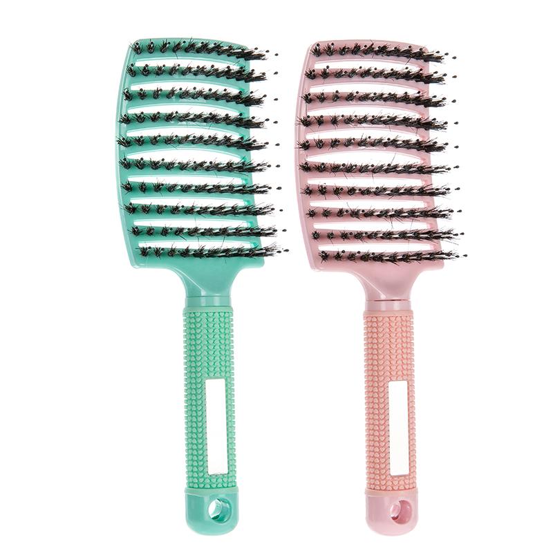 2pcs Barber Hairdressing Styling Wet Dry Boar Bristle Hair Brushes Curly Wet Dry Hair Detangling Massage Curved Vent Brush