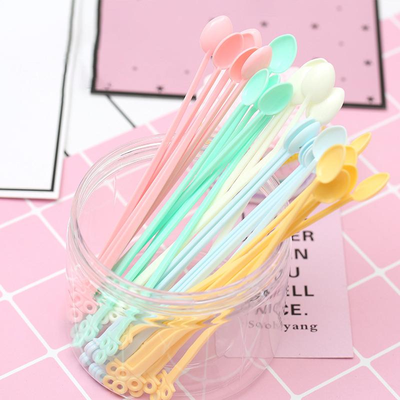 30Pcs Candy Color Plastic Spoon Long Handle Coffee Tea Ice Cream Milk Sauce Stirring Spoon Tableware Kitchen Accessories