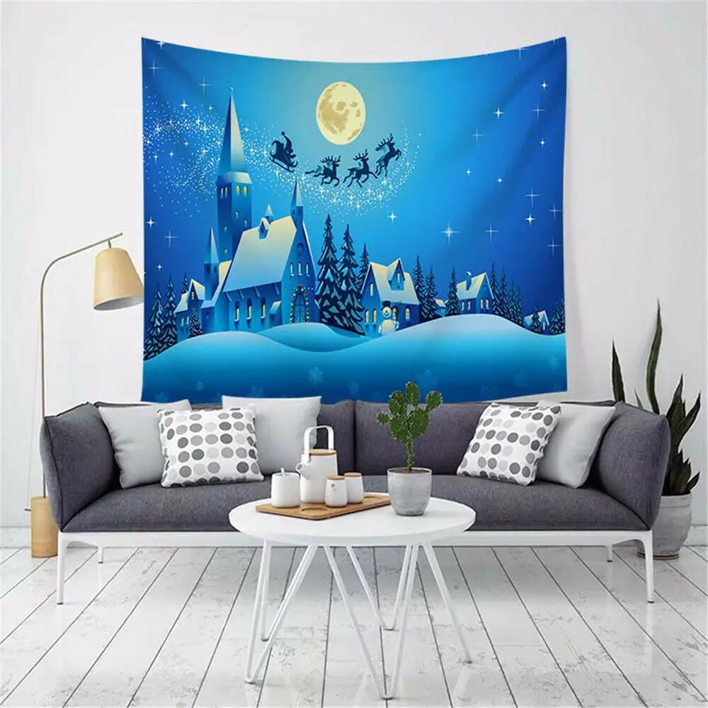 Cartoon Santa Claus Pattern Tapestry Home Bedroom Living Room Wall Decoration Christmas Theme Tapestry