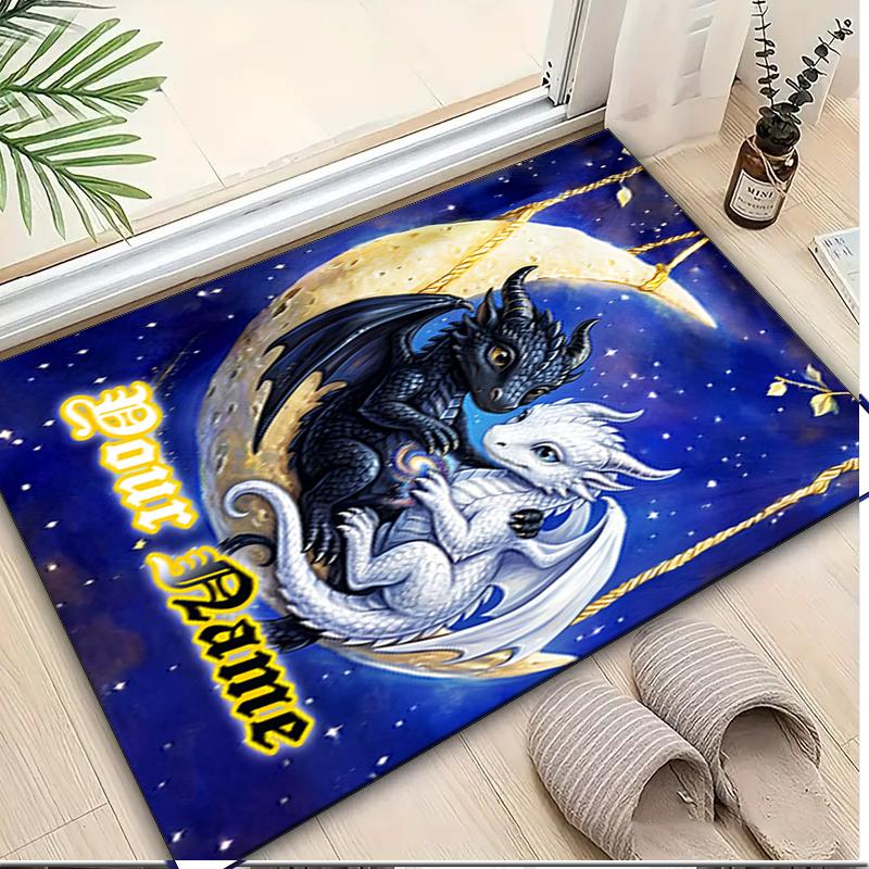 1PC Custom Name Dragon Moon Romance Theme Floor Mat Ideal for Living Room, Game Rooms, Office, Bedroom,Floor Mat Playful Design