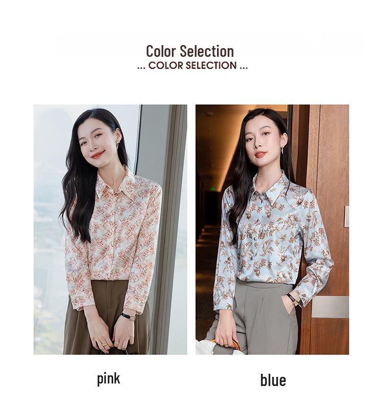 2025 Women's Printed Mulberry Silk Shirt: Slim Fit, Fashionable Real Silk Top for Spring & Autumn