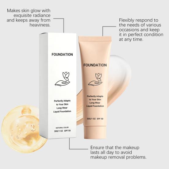 Skin Friendly Foundation 30G Color Changing Liquid Foundation, SPF 50 Natural Deep Tone Pore Coverage Long-Lasting Lightweight Makeup Concealer