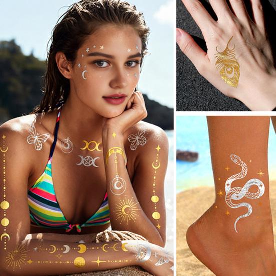 Golden Silver-color Metallic Tattoo Sticker for Women Girls Temporary Tattoo Sticker