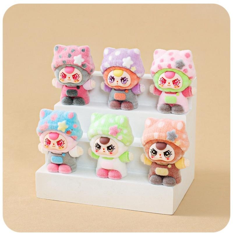 Flocking blind Box baby three cuddly action figure to touch blind bag tabletop adornment knickknack tide play cute pet For Gift