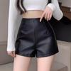 Women's Fall Winter Plus Size Black High Waisted Outer Wear Slimming Wide Leg PU Leather Shorts Base Pants Mini Shorts Versatile Slim Fit Hot Pants