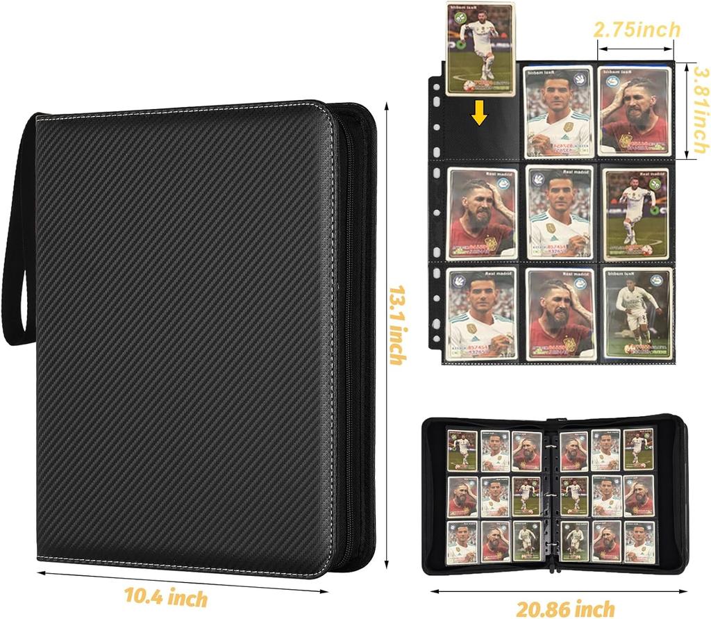Carpeta de 9 bolsillos para cartas coleccionables, carpeta de cartas de primera calidad con cremallera, carpeta de colección de PU con 720 bolsillos de doble cara, álbum de coleccionistas, carpeta de cartas para MTG, TCG