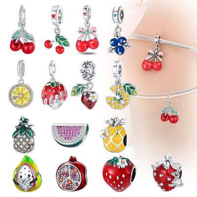Copper Fruit Series Cherry Strawberry Pendant Jewelry Beads For Original Bracelet Exquisite Plata Bead Women Gift