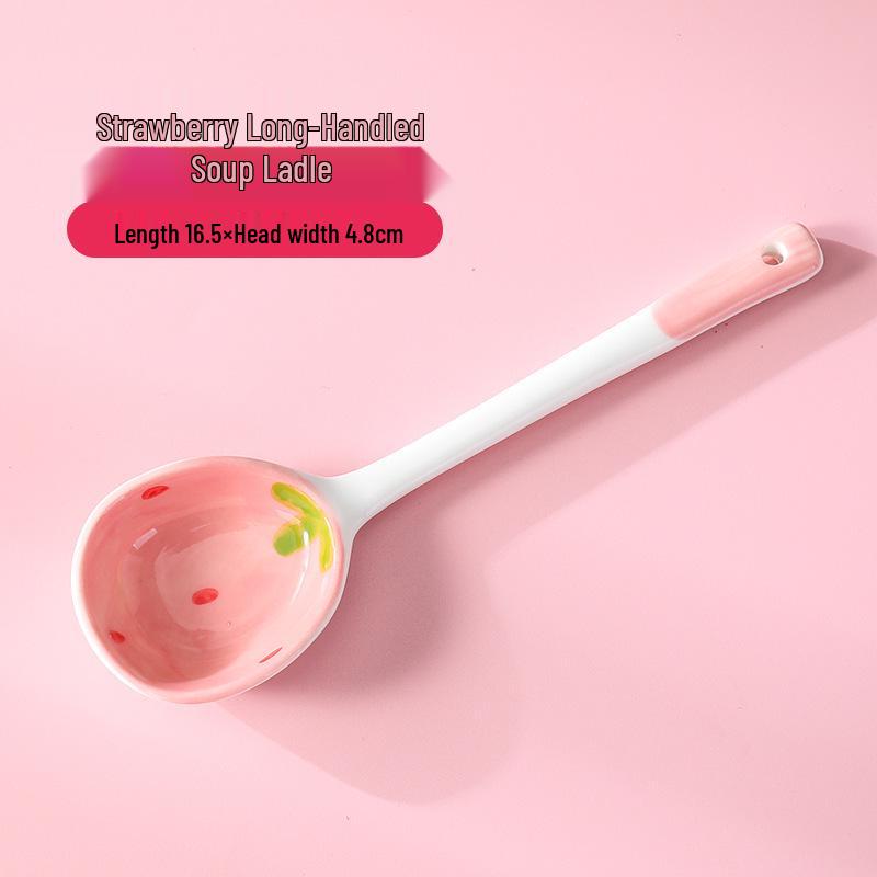 Creative Strawberry Ceramic Spoon - Long-Handled, Cute Stirrer, Children s Soup & Dessert Spoon