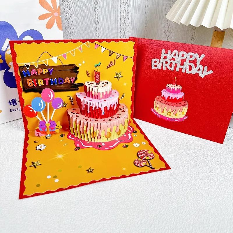 Birthday Greeting Card Creative 3D Strawberry Cake Music Lighting Advanced Blessing Cards For Friends Birthday Supplies
