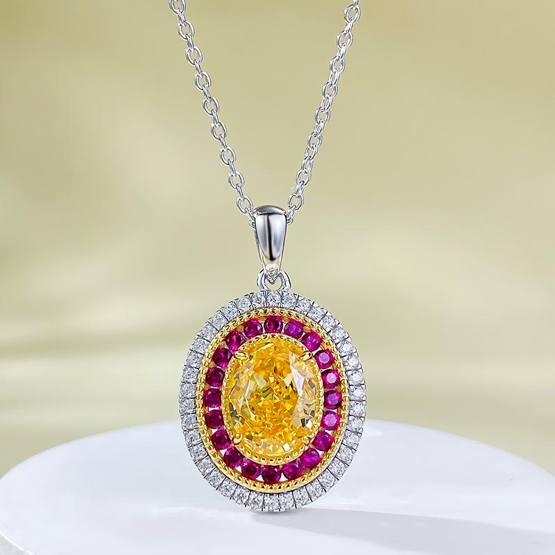 Elegant European & American Style 925 Silver Yellow Diamond Clavicle Necklace for Women - Unique 7x9 Niche Design
