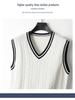 Men's College-Style 100% Wool Knitted Vest, Autumn/Winter Cable Knit, Contrasting Colors, Thickened Sleeveless Design