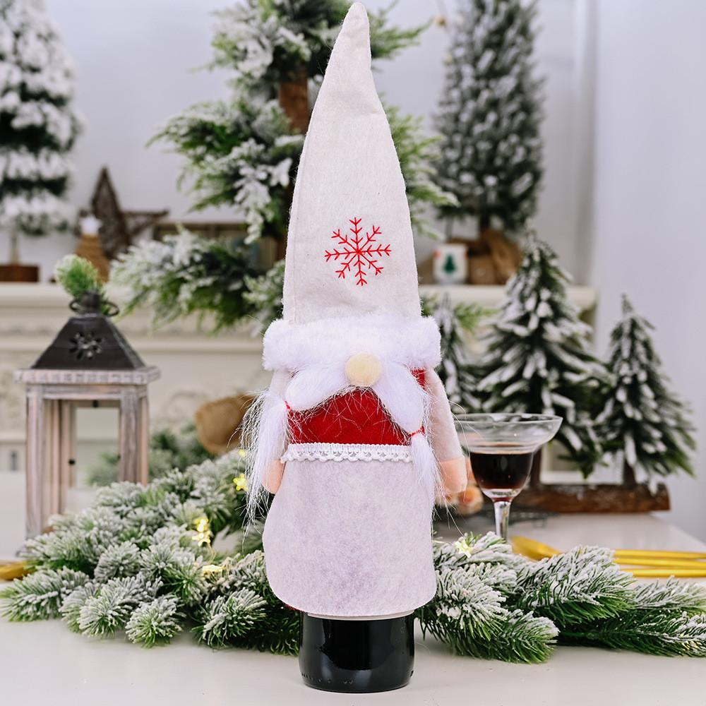 

Unique Christmas Wine Bottle Wraps With Cute No-face Old Man Style Perfect For Holiday Decor Red Snowflake