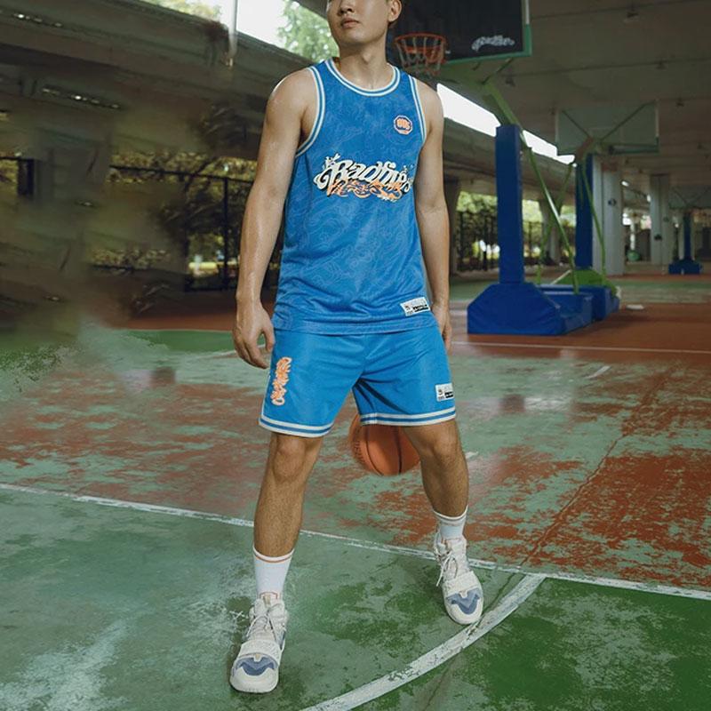 Li Ning Badfive Seven City Collaboration Chinese Character Print Quick-Dry Basketball Shorts Men Shorts Starry-Blue AAPT727-2