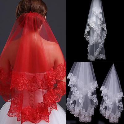 Wedding Accessories Short Wedding Veil White Ivory One Layer Bridal Veil Appliques Lace Edge