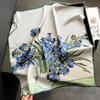 27.55" Oil Painting Flower Printed Square Scarf Elegant Thin Smooth Neck Scarf Literary Decorative Silky Headband For Women