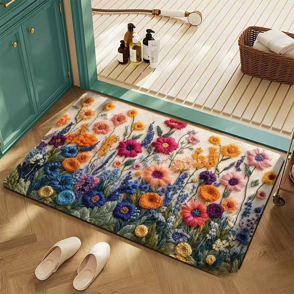 FlowerThickening Bathroom Cashmere Mat Bath Non-slip Carpets In Wash Basin Bathtub  Floor Rug Shower Room Doormat Memory Foam 3D Pad