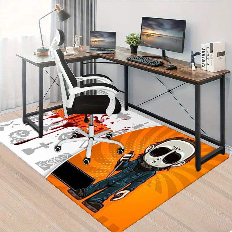 1pc Office Carpet Chair Mats Halloween Horror Icons Perfect for Office Chairs, Living Rooms, Or Bedrooms,Polyester Carpet.HDT166
