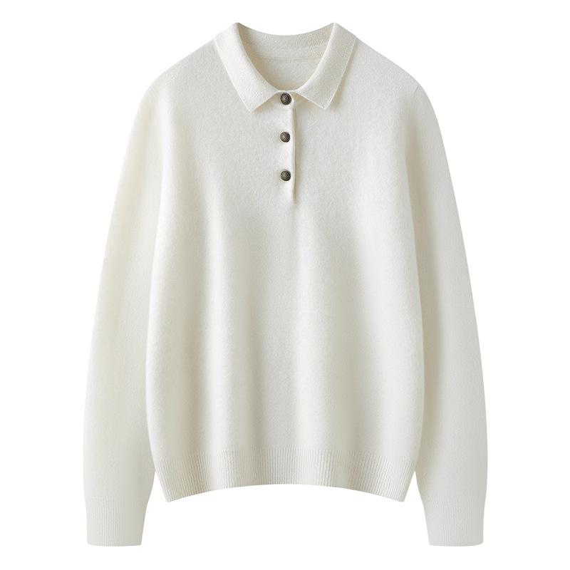 Lekasha Women's Cashmere Goat Wool Polo Collar Loose Knit Sweater - 12-Gauge Long Sleeve Base Layer for Autumn/Winter
