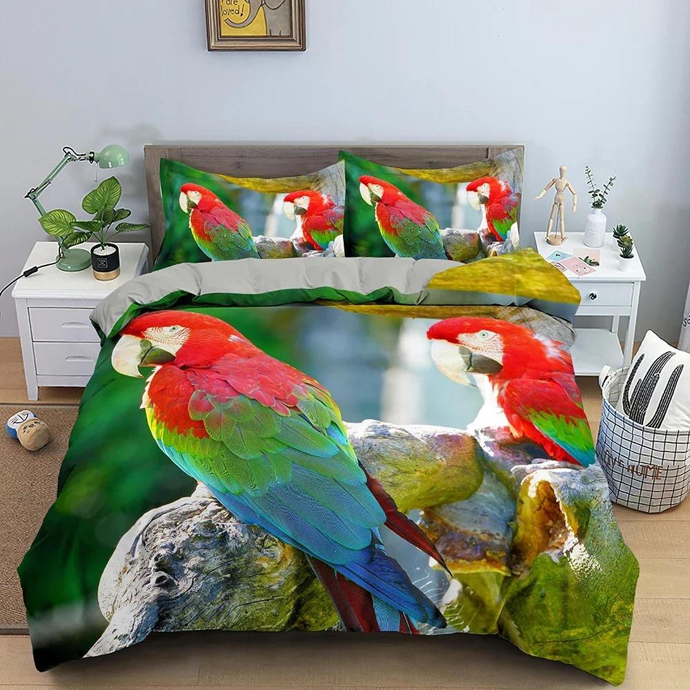 Tier Papagei Muster Bettbezug Bettwäsche Set Luxuriös Gemütlich 3D Gedruckter Bettdeckenbezug Für Schlafzimmer Polyester Heimtextil