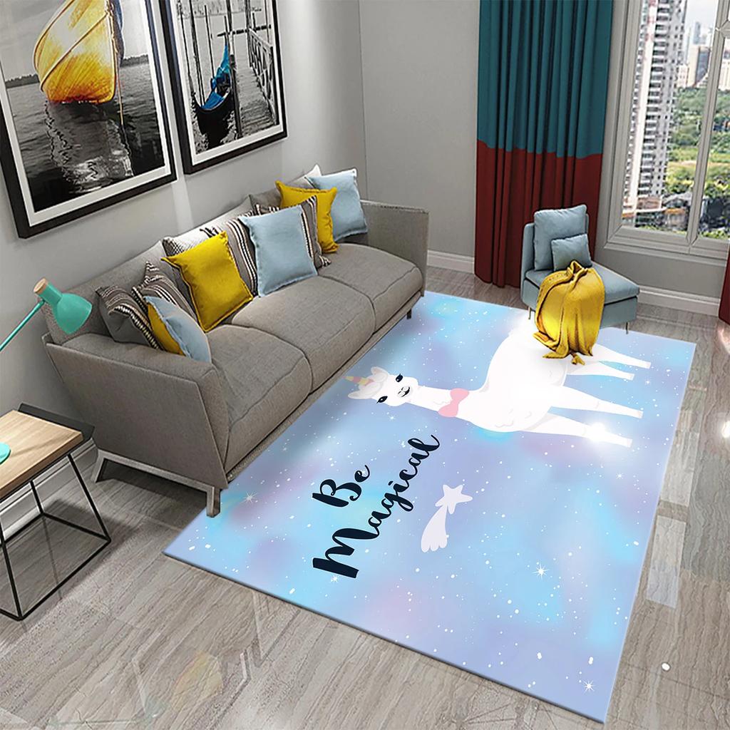 Cartoon Alpaca Carpet Funny Animal Area Rugs for Living Room Doormat Bedroom Bathroom Non Slip Floor Mat Children Crawling Rug