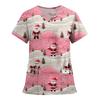 Women's Fashion Printed Short Sleeve V Neck Pattern Tops Pocket Working T-shirts