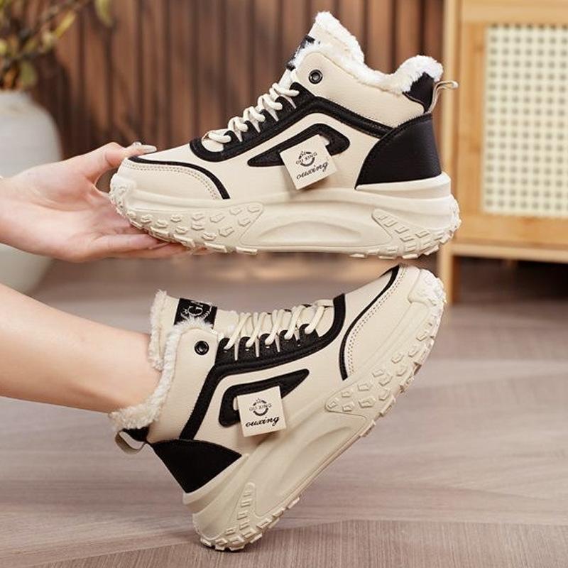 High-top Women's Shoes Winter New Trendy Winter Shoes Piled and Thickened Cotton Shoes Cold-proof and Warm Casual Thick-soled Short Boots