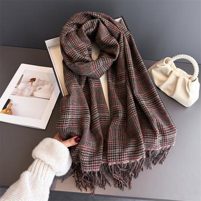 Fashion Scarf Women Cashmere Plaid Tassel Winter Warm Scarves Soft Shawl Wrap Neck Scarf For Ladies Casual Daily Wear Gift