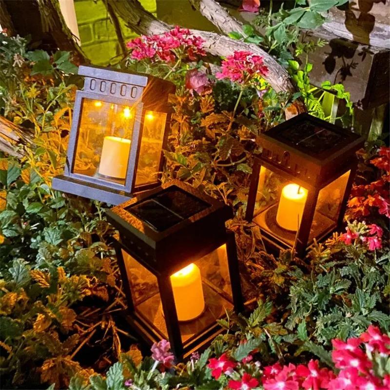 Solar Palace Lantern Outdoor Solar Lights Lawn Landscape Hanging Atmosphere Candle Lamp Floor Yard Garden Decor