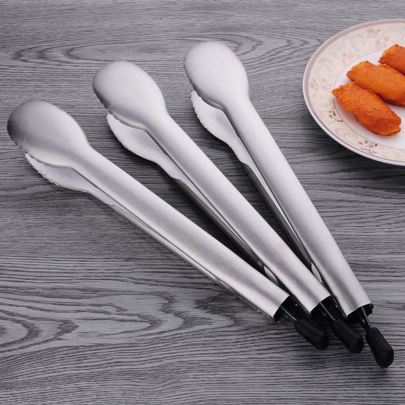 Thickened Sus304 Stainless Steel Tongs 304 Round Head Bread Tongs Baking Tools Barbecue Tongs Steak Tongs Food Tongs