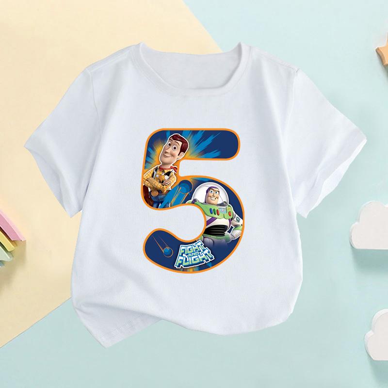 Camiseta para Niños Buzz Lightyear Woody Número de Toy Story Ropa para Niñas Cumpleaños Camisetas para Bebés Niños
