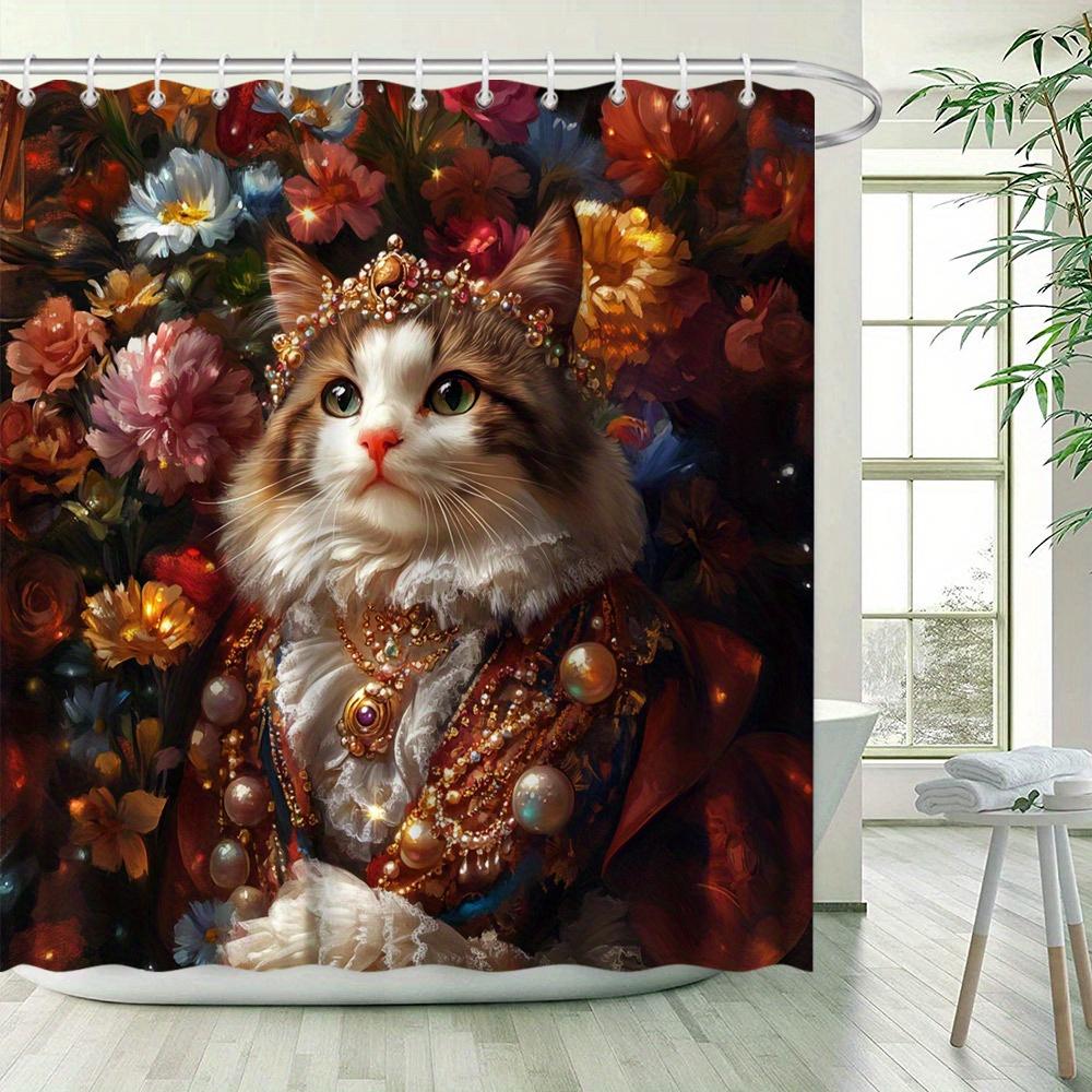 Regal Cat in Royal Attire Waterproof Shower Curtain for Modern Bathroom Decor, Stylish and Durable, Perfect for Home Use