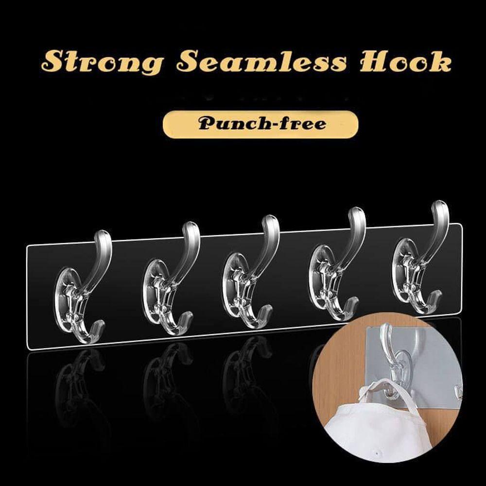 3/5/6 Row Transparent Towel Holder Seamless Coat Hanger Door Hook Wall Hooks Storage Rack
