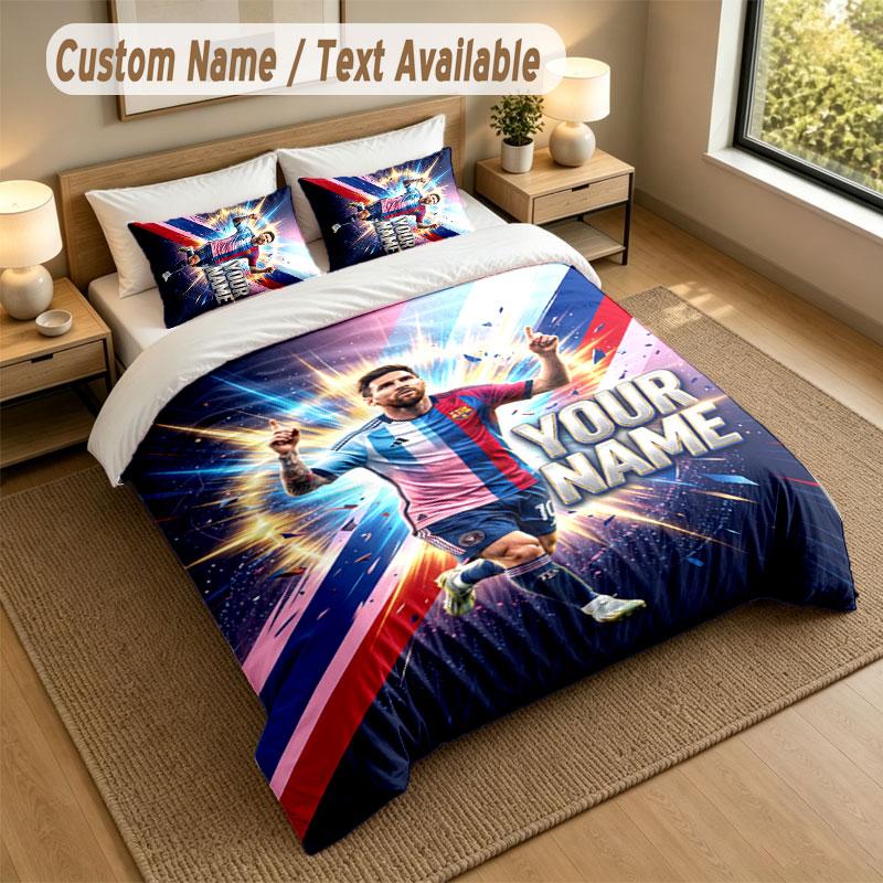Bedding Set 1 Duvet Cover 2 Pillowcases Lionel Messi Print Soft Bed Linen Bedroom Decor