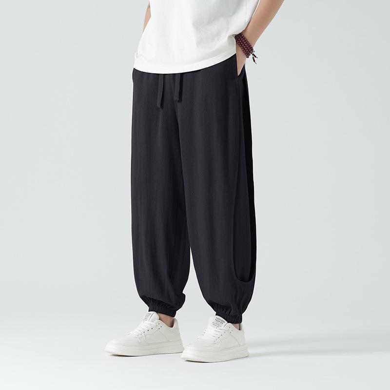 2024 Men's Cotton Linen Athletic Long Pants: Plus Size, Casual Elastic Waist.