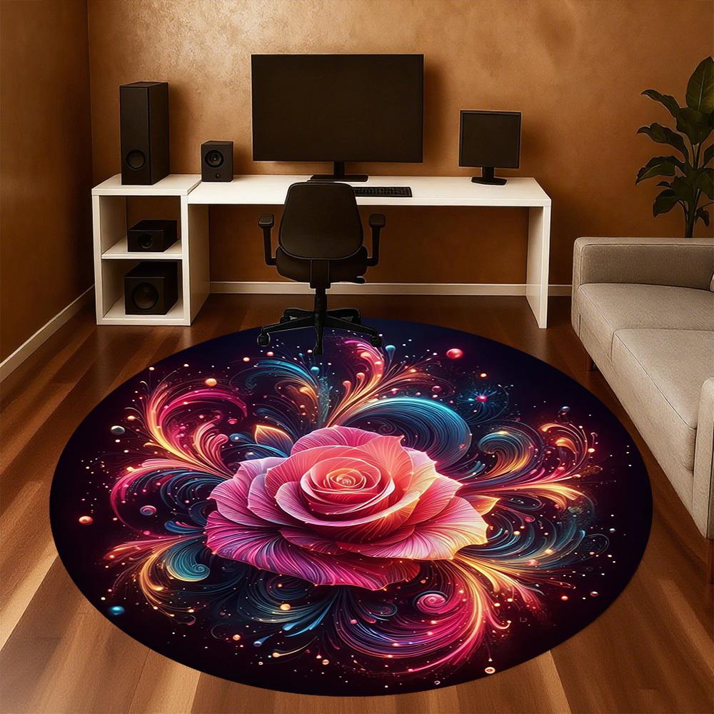 1pc Floral Fantasy Round Chair Mat Area Rug - Non-Slip, Floor Mat for Office, Bedroom, Ideal Home Decor Christmas Gift P0811481