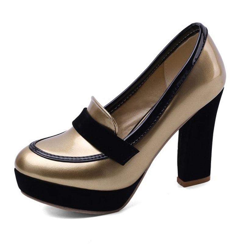 

Women s New High Heel Shoes Patchwork Spring Autumn Women Leather Shoes Platform Work Shoes Ladies Female Pumps big size WSH5313 34 золотистый